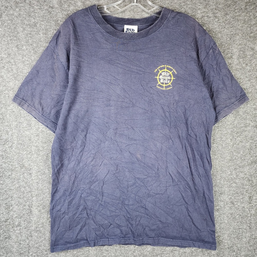 Old Guys Rule T-Shirt Mens Large Navy Blue Captain Is Always Right Graphic Tee